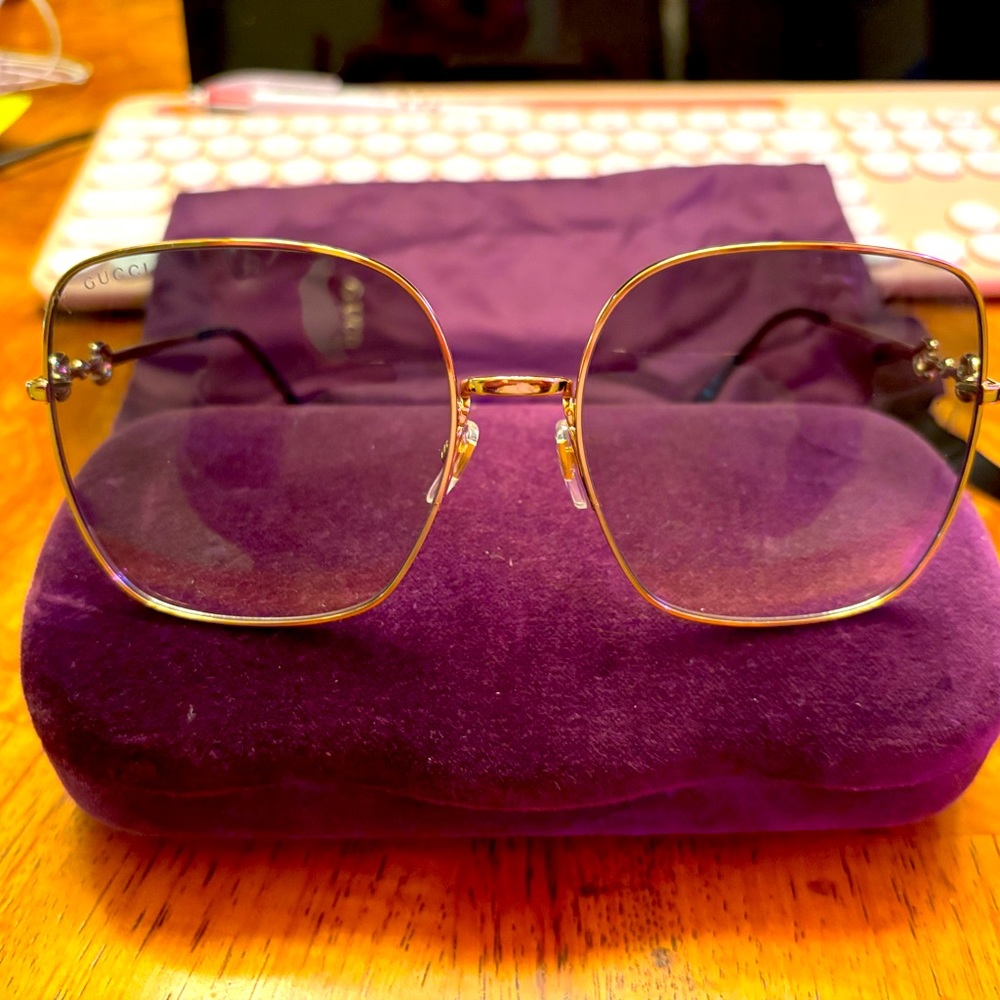 Gucci Gold Frame Sunglasses with Purple Gradient Lenses